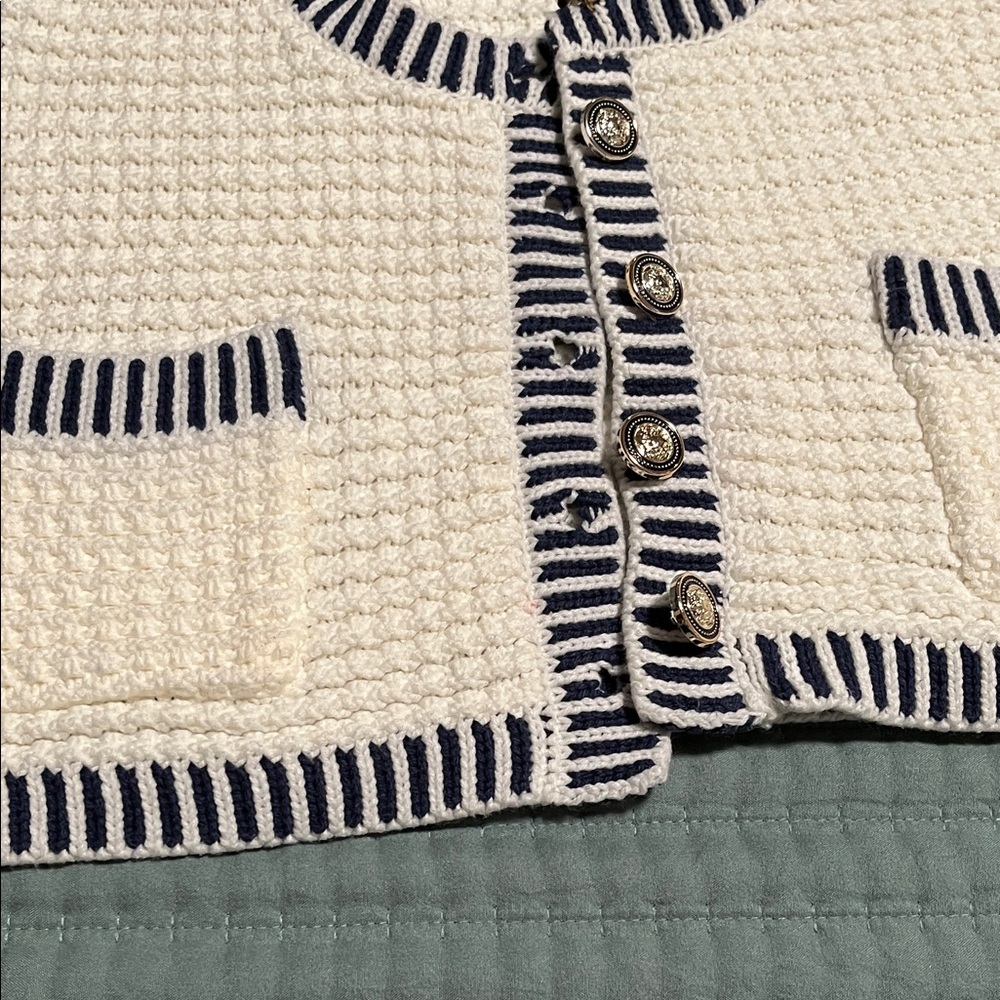 Mable Cream and Black Buttoned Cardigan Vest - Picture 10 of 11